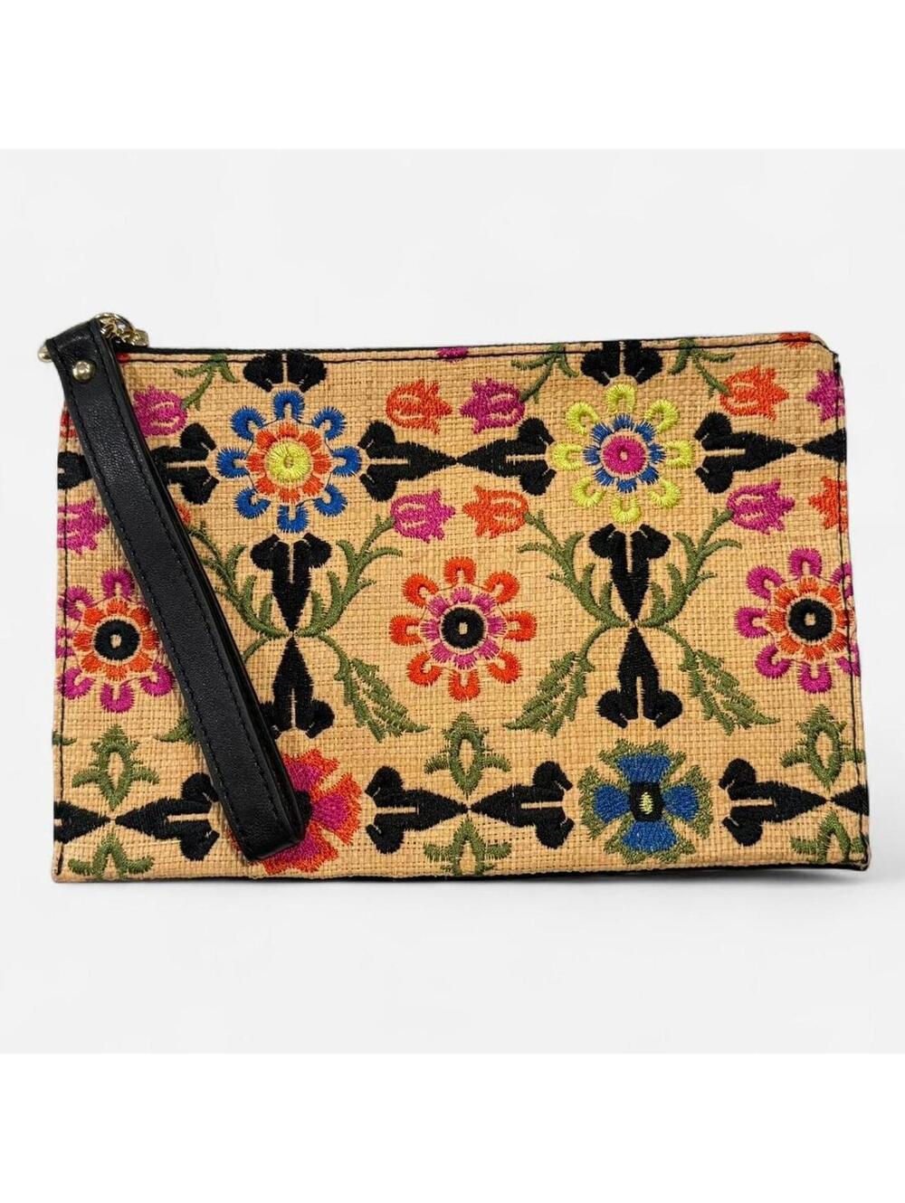 INC Wristlet Clutch Womens Embroidered Floral Zip Pouch